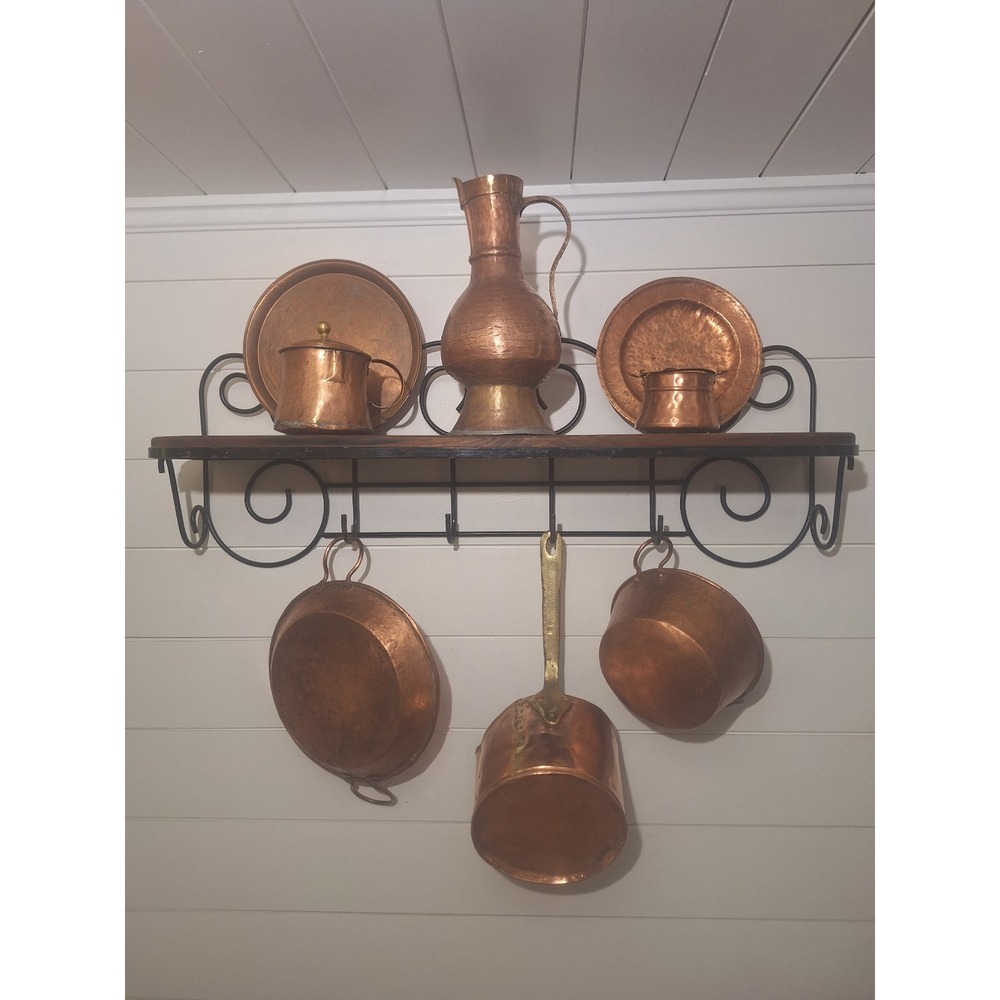 Antique handmade hammered copper cookware lot